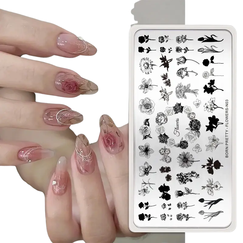 BORN PRETTY Pochoir Fleurs