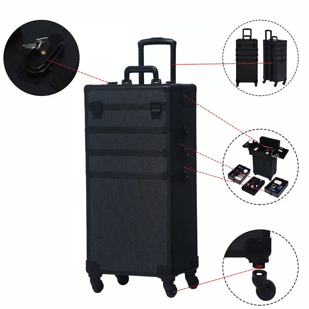 Valise à cosmétiques professionnelle grande capacité pour maquillage, tatouage, coiffure, beauté, valise à roulettes multicouches, boîte à outils Glam'ongle Valise à cosmétiques professionnelle grande capacité pour maquillage, tatouage, coiffure, beauté, valise à roulettes multicouches, boîte à outils