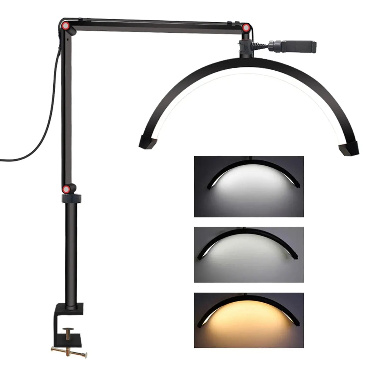 Lampe LED demi-lune pour ongles, 40 cm, support pour téléphone, idéal pour salon de beauté, tatouage, cils, sourcils, soins de la peau Glam'ongle Lampe LED demi-lune pour ongles, 40 cm, support pour téléphone, idéal pour salon de beauté, tatouage, cils, sourcils, soins de la peau